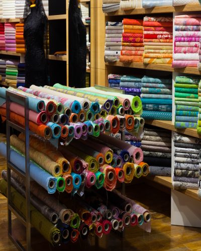 Interior of tissue shop with fabrics
